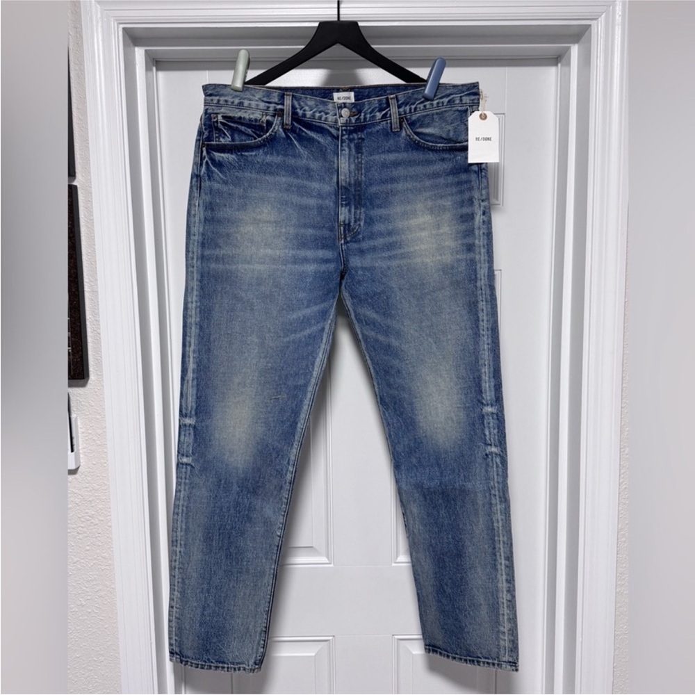 NWT RE/DONE Men’s 1405 Slim Jeans Mid Worn Light Blue 36W Designer Denim